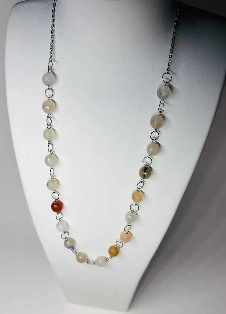 COLLIER Femme en Agate blanches et orangées