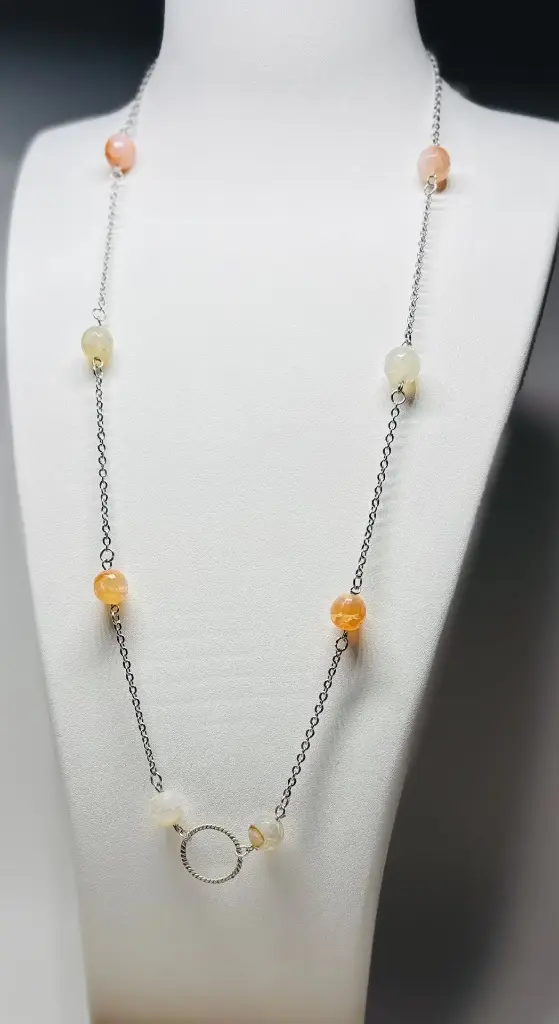 COLLIER-SAUTOIR Femme en Agate orangées