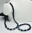 PARURE Homme COLLIER + BRACELET en pierres volcaniques et Apatites du Brésil