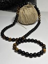 PARURE Homme COLLIER + BRACELET en Onyx et Œil de tigre