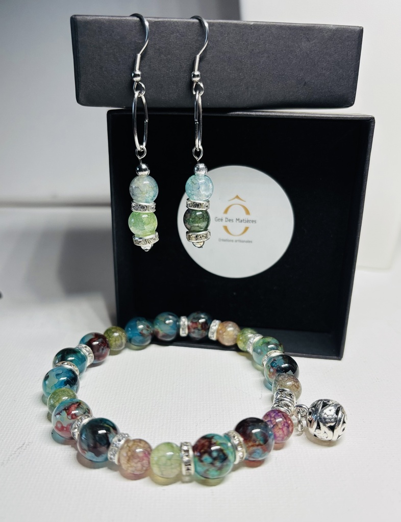 PARURE Femme BRACELET + BOUCLES D'OREILLES  en Opalite