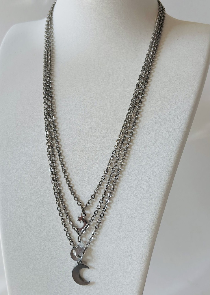 COLLIER Femme argenté 3 niveaux
