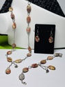 PARURE Femme COLLIER + BRACELET + BOUCLES D'OREILLES en Crazy Agate du Brésil « vigne » ovale