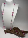 PARURE Femme COLLIER + BRACELET + BOUCLES D'OREILLES en Agate craquelée rose 