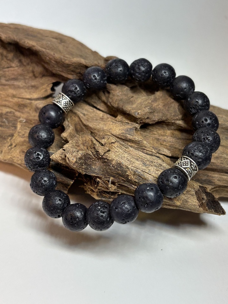 BRACELET Homme en pierres volcaniques noires