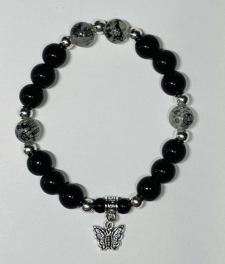 BRACELET Homme en Obsidienne noir et moucheté