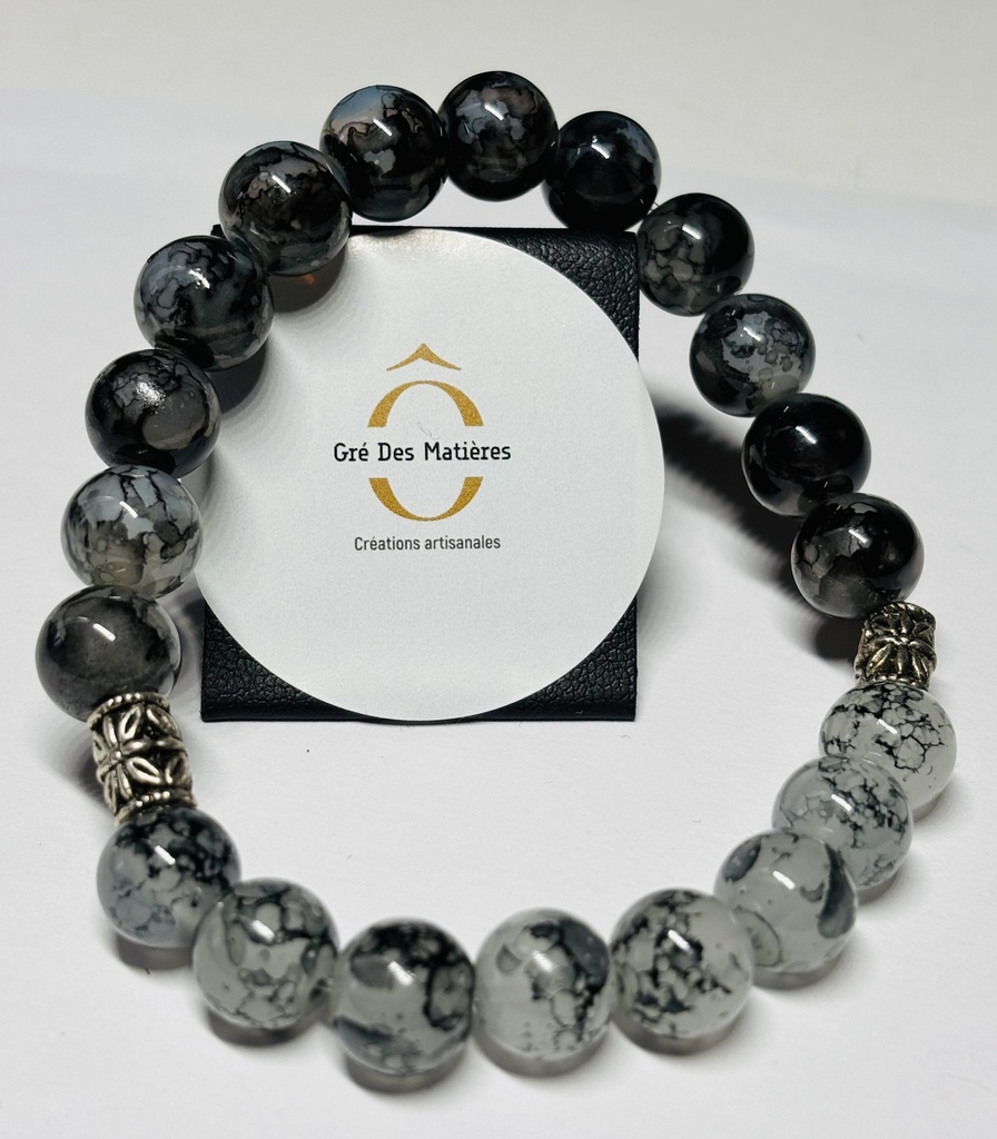 BRACELET Homme en Obsidienne foncé et clair