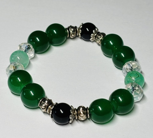 [BRAF09] BRACELET Femme en perles de verre verte, facettes et obsidienne