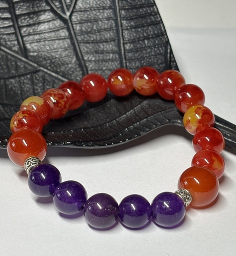 [BRAF10] BRACELET Femme en Cornaline rouge et Améthyste violette