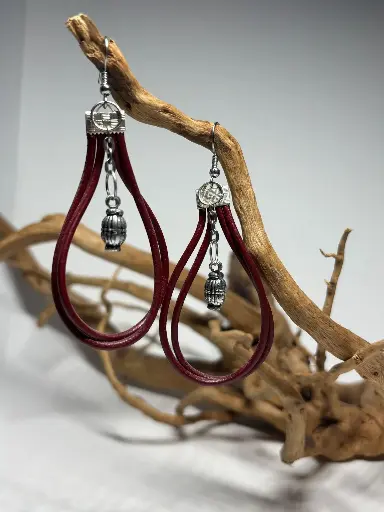 [BOF12] BOUCLES D'OREILLES en cuir bordeaux pendantes