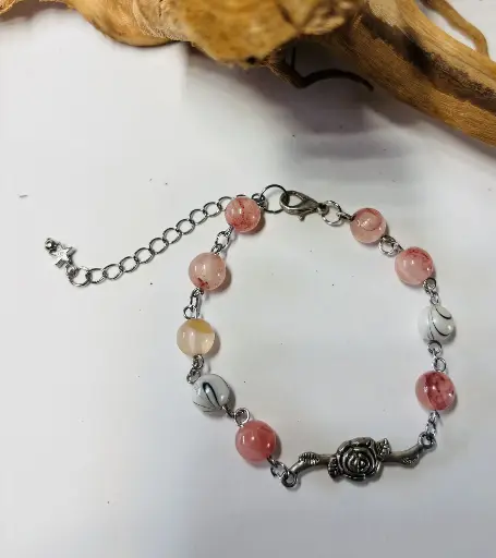 [BRAF25] BRACELET Femme fleur et perles rose