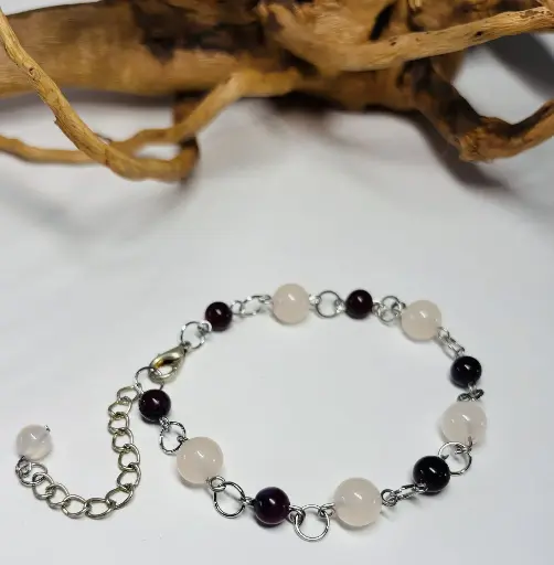 [BRAF26] BRACELET Femme en style Quartz rose et grenat