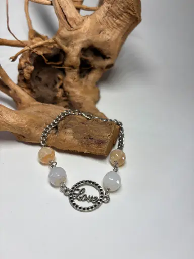 [BRAF27] BRACELET Femme en Pierres Agate orangées et blanches