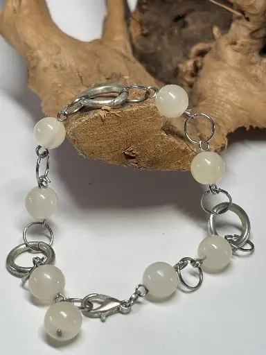 [BRAF28] BRACELET Femme en "pierres de Lune beige