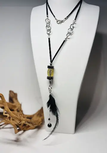 [COLF17] COLLIER Femme noir et plume