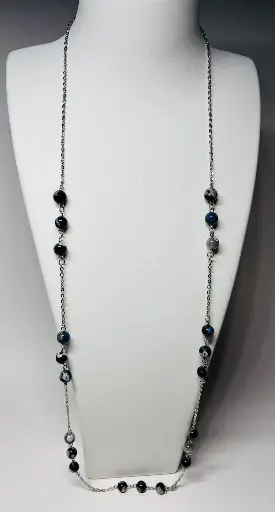 [COLF22] COLLIER-SAUTOIR en perles noires et turquoises