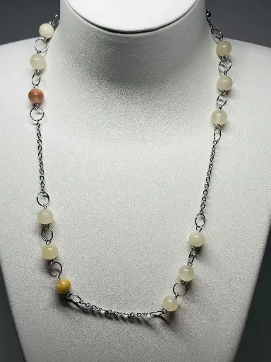[COLF27] COLLIER Femme style "Pierres de Lune" beige