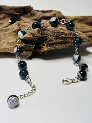 [BRAF37] Bracelet Femme en pierres noires et turquoises