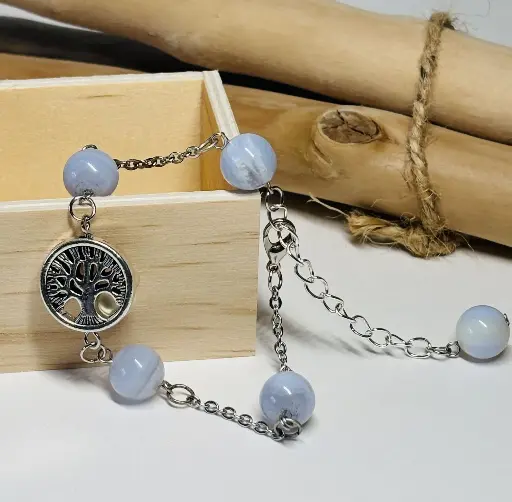 [BRAF41] BRACELET Femme en Agate bleuté