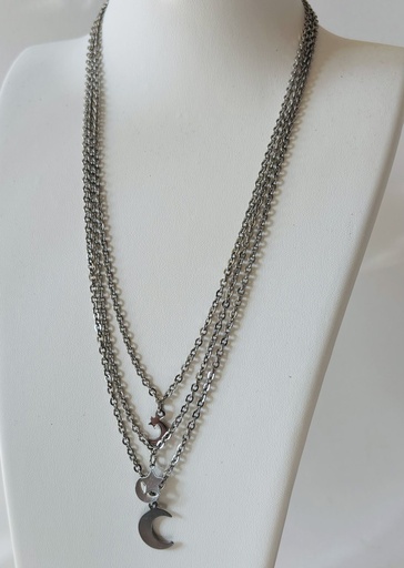 [COLF01] COLLIER Femme argenté 3 niveaux