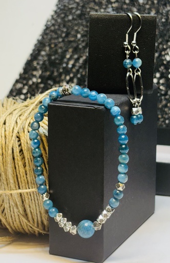 [PARF04] PARURE Femme BRACELET + BOUCLES D'OREILLES en Apatite du Brésil