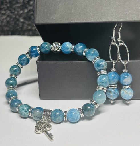 [PARF02] PARURE Femme BRACELET + BOUCLES D'OREILLES en Apatite du Brésil low