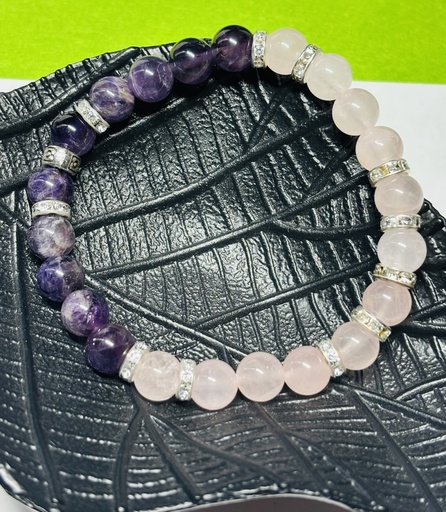 [BRAF14] BRACELET Femme en Améthyste du Brésil low et Quartz du Brésil 