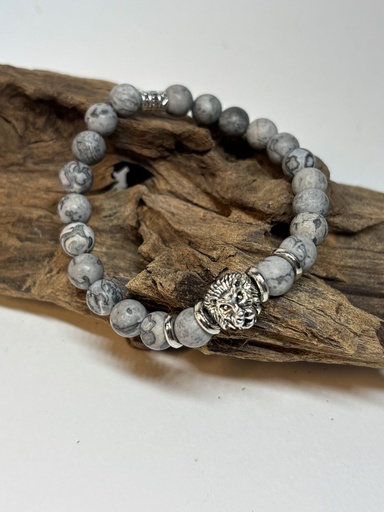 [BRAH23] BRACELET Homme en Jaspe Picasso d'Afrique gris mat