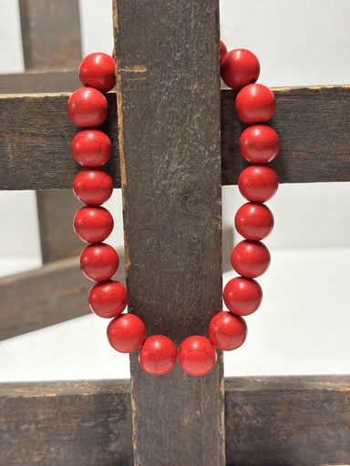 [BRAH29] BRACELET Homme en Howlite rouge mat