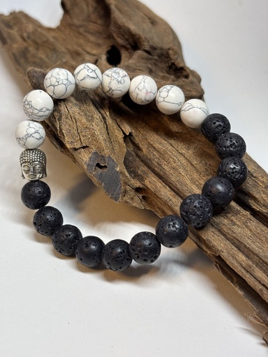 [BRAH11] BRACELET Homme en pierres volcaniques et Howlite blanc