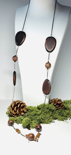[PARF12] PARURE COLLIER + BOUCLES D'OREILLES en bois foncé