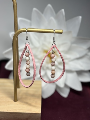 [BOF04] BOUCLES D'OREILLES en Pierres de Lune mix rose