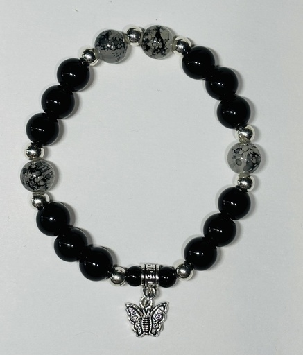 [BRAH12] BRACELET Homme en Obsidienne noir et moucheté