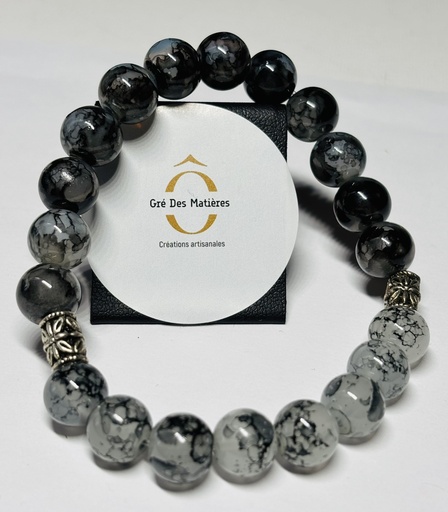 [BRAH13] BRACELET Homme en Obsidienne foncé et clair